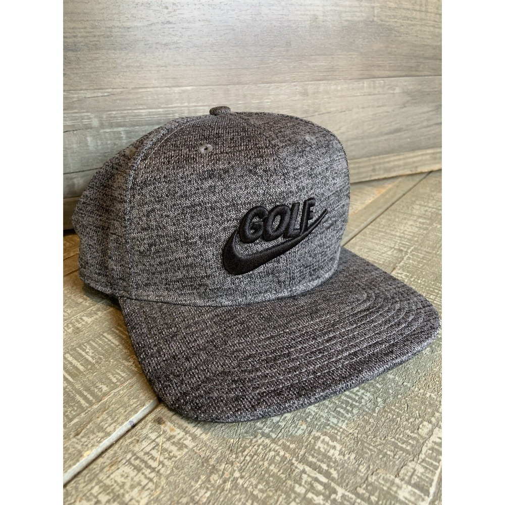 Nike Golf Hat Men's Gray Heather Flat Brim Cap Adjustable Leather Band Golfing